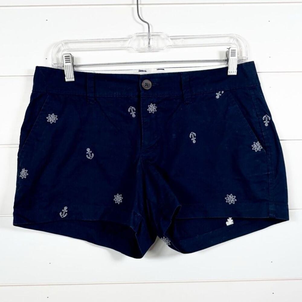 Old Navy Women's White Nautical Anchor and Ship Wheel Chino Shorts Blue Size 4